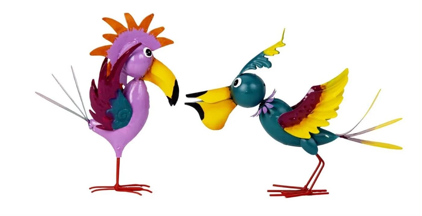 Geschenkestadl Bunte Metall-Vögel 2er Set Dekofigur Modern - Bild 2