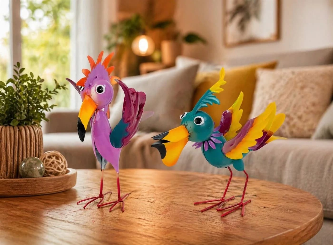 Geschenkestadl Bunte Metall-Vögel 2er Set Dekofigur Modern - Bild 3