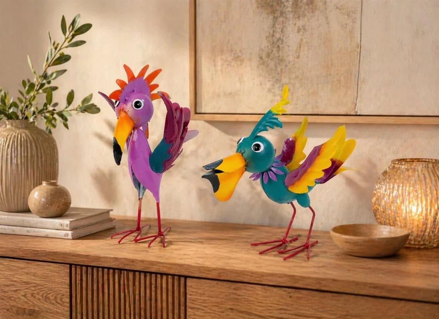 Geschenkestadl Bunte Metall-Vögel 2er Set Dekofigur Modern - Bild 4