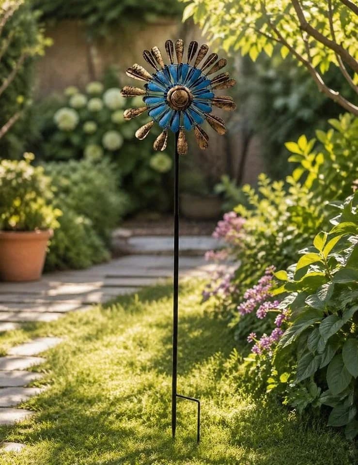 Geschenkestadl Deko-Windrad Metall Blau Gold Gartenstecker
