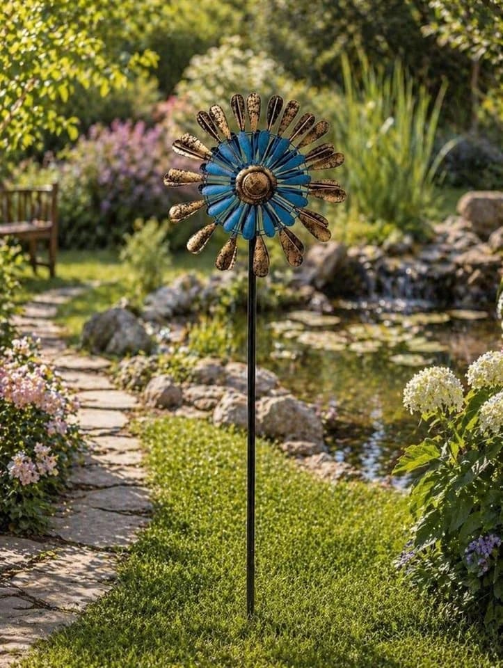 Geschenkestadl Deko-Windrad Metall Blau Gold Gartenstecker - Bild 3