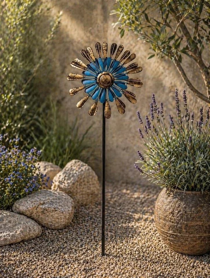 Geschenkestadl Deko-Windrad Metall Blau Gold Gartenstecker - Bild 4