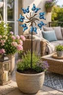Geschenkestadl Deko-Windrad Gartenstecker Schmetterlinge blau Metall Bild 1