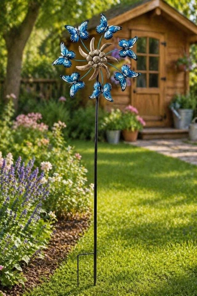 Geschenkestadl Deko-Windrad Gartenstecker Schmetterlinge blau Metall - Bild 4