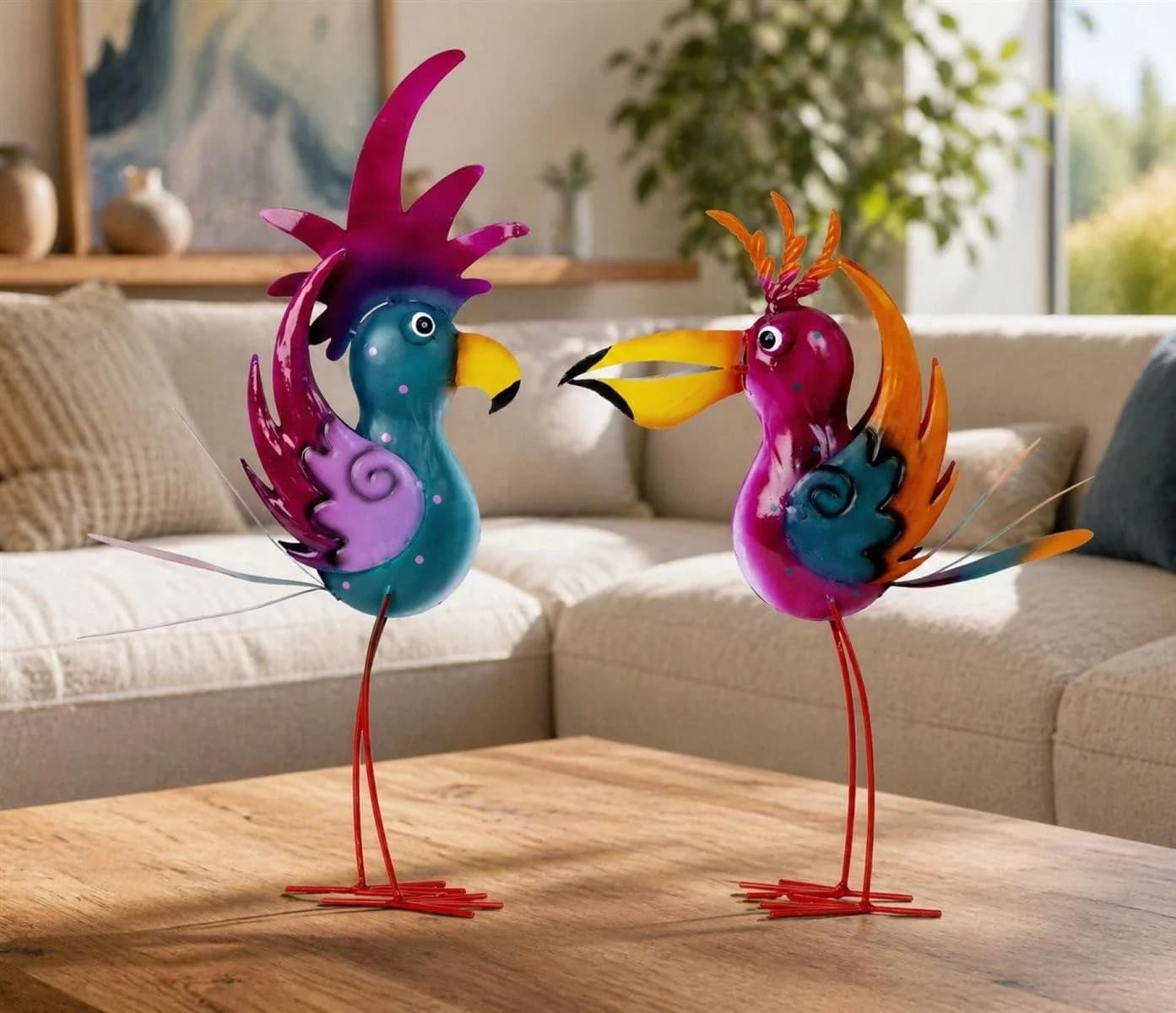 Geschenkestadl Deko-Vögel 2er Set Bunt Metall