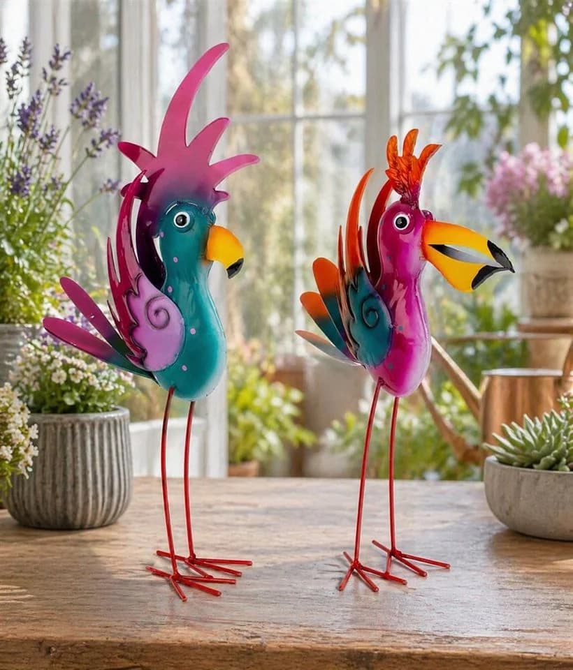 Geschenkestadl Deko-Vögel 2er Set Bunt Metall - Bild 3