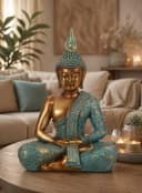 Geschenkestadl Buddha Figur 25cm Gold-Türkis Deko Meditation Bild 1