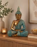 Geschenkestadl Buddha Figur 25cm Gold-Türkis Deko Meditation Bild 3