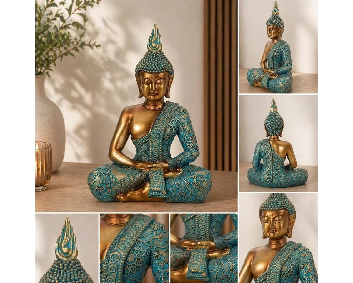 Geschenkestadl Buddha Figur 25cm Gold-Türkis Deko Meditation - Bild 4