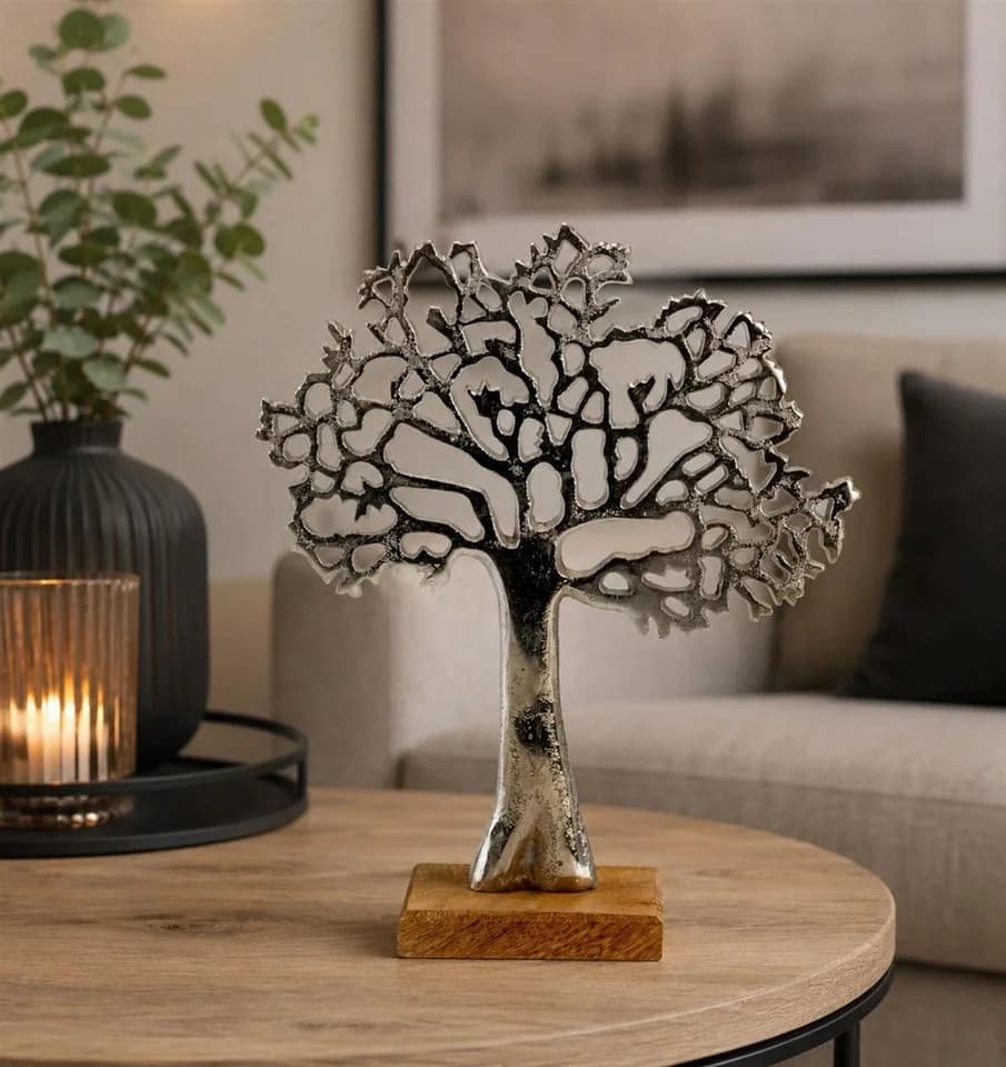 Geschenkestadl Dekoobjekt Lebensbaum Aluminium auf Holzsockel - Bild 3
