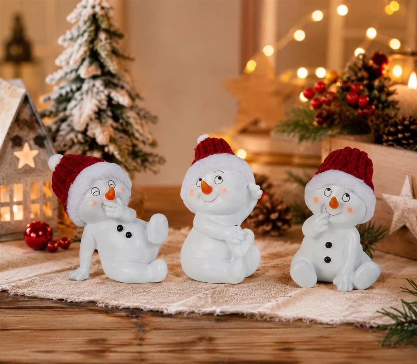 Geschenkestadl Schneemann 3er Set sitzend Polystein - Bild 3