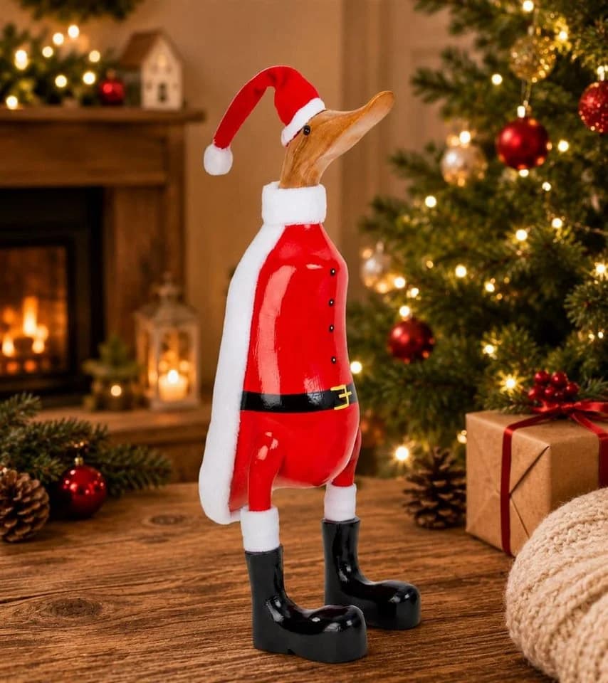 Geschenkestadl Dekofigur Bali Ente Weihnachtsmann Holz
