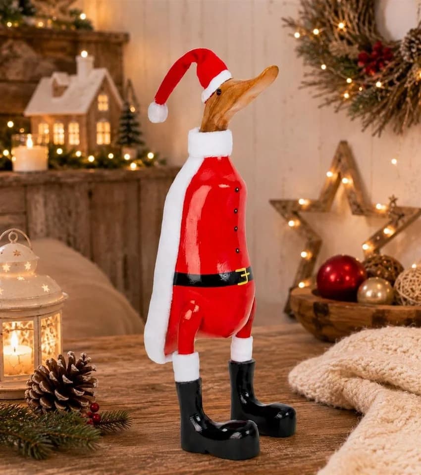 Geschenkestadl Dekofigur Bali Ente Weihnachtsmann Holz - Bild 3