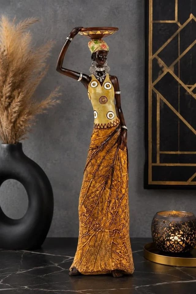 Geschenkestadl Afrikafigur Dekofigur mit Schale und Blatt-Rock - Bild 3