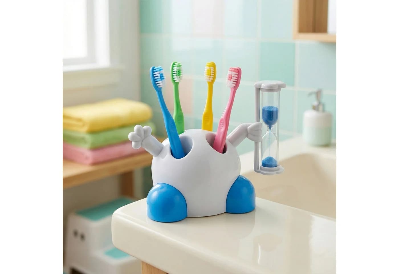 Lantelme Zahnbürstenhalter Kinder Weiß-Blau mit Sanduhr 3 Min - Bild 3