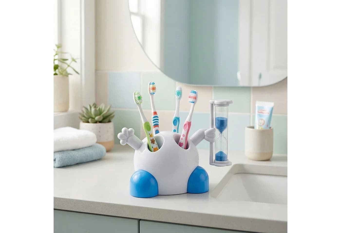 Lantelme Zahnbürstenhalter Kinder Weiß-Blau mit Sanduhr 3 Min - Bild 4