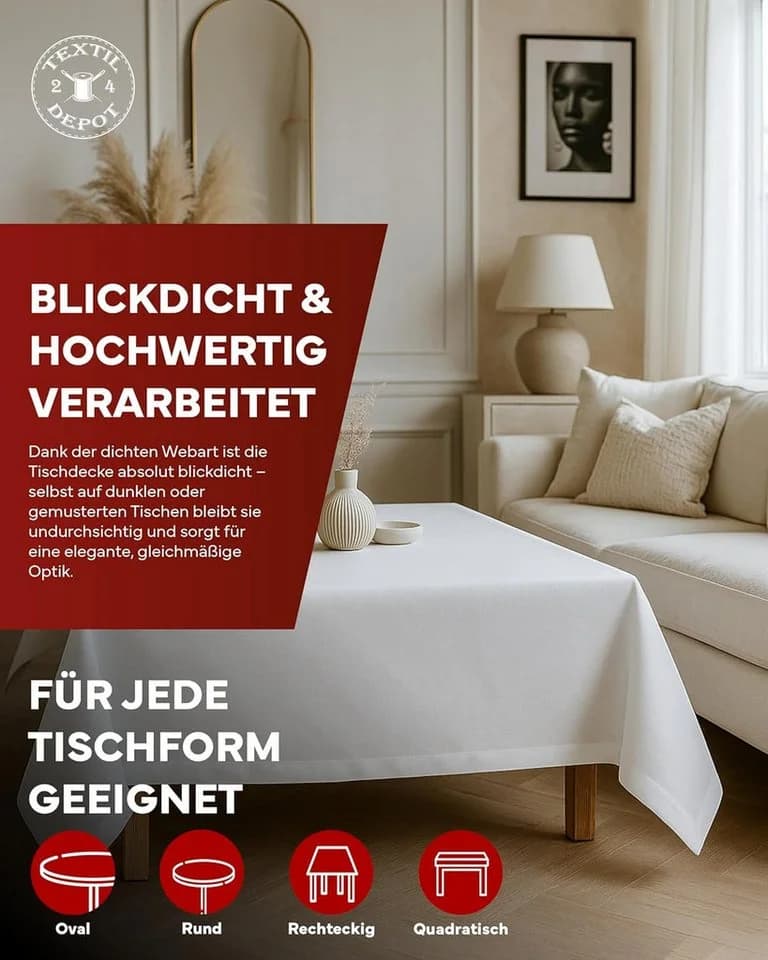 texpot Tischdecke Lotuseffekt Leinenoptik Bügelfrei Fleckschutz Weiß - Bild 3