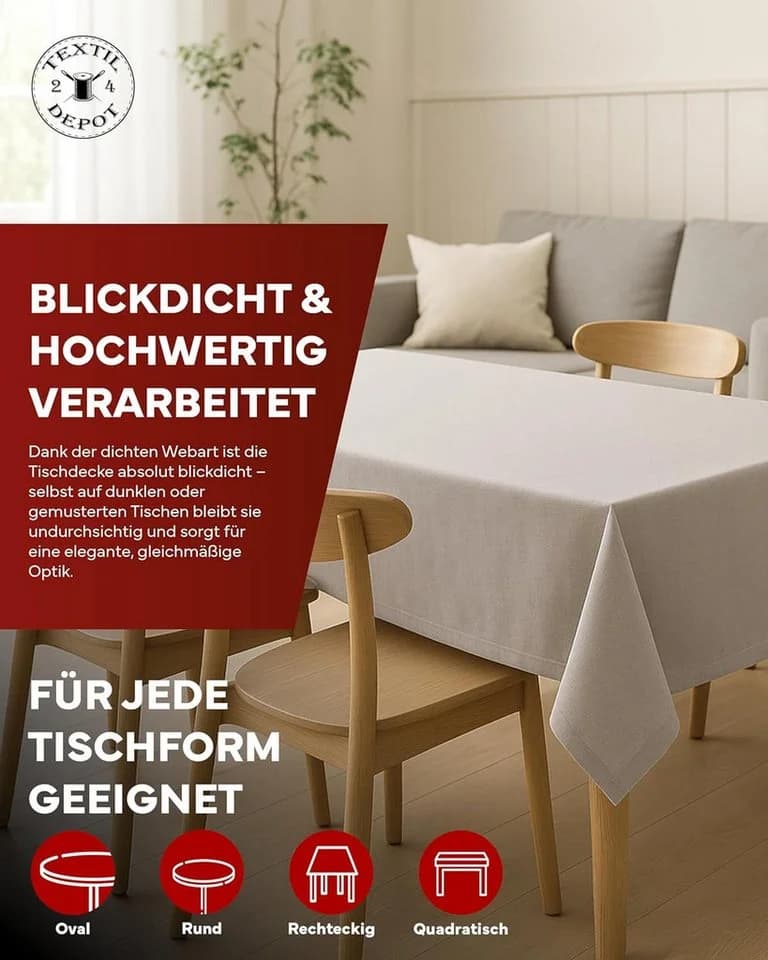 texpot Tischdecke Lotuseffekt Leinenoptik Grau Bügelfrei Fleckschutz