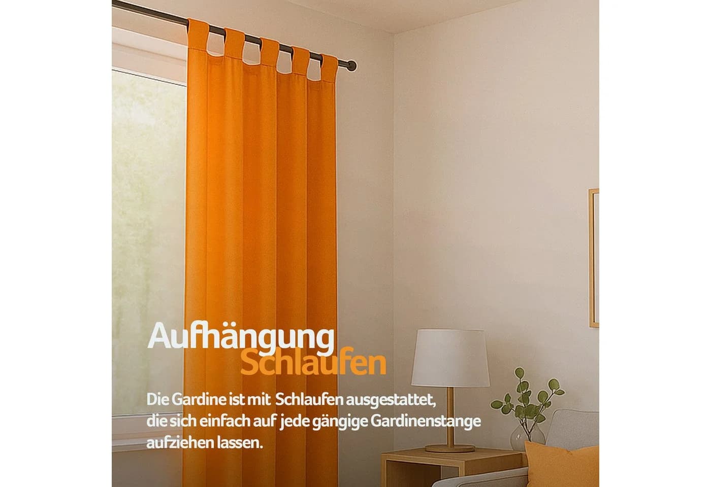 Bestlivings Vorhang "Ellen" Orange mit Schlaufen blickdicht - Bild 3