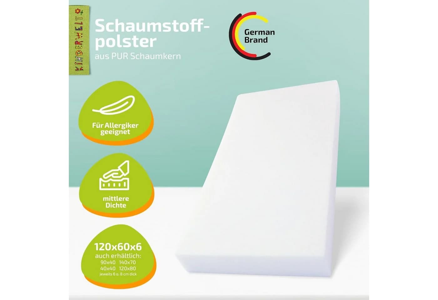 KiNDERWELT Schaumstoff Polsterauflage Zuschneidbar 120x60x6cm