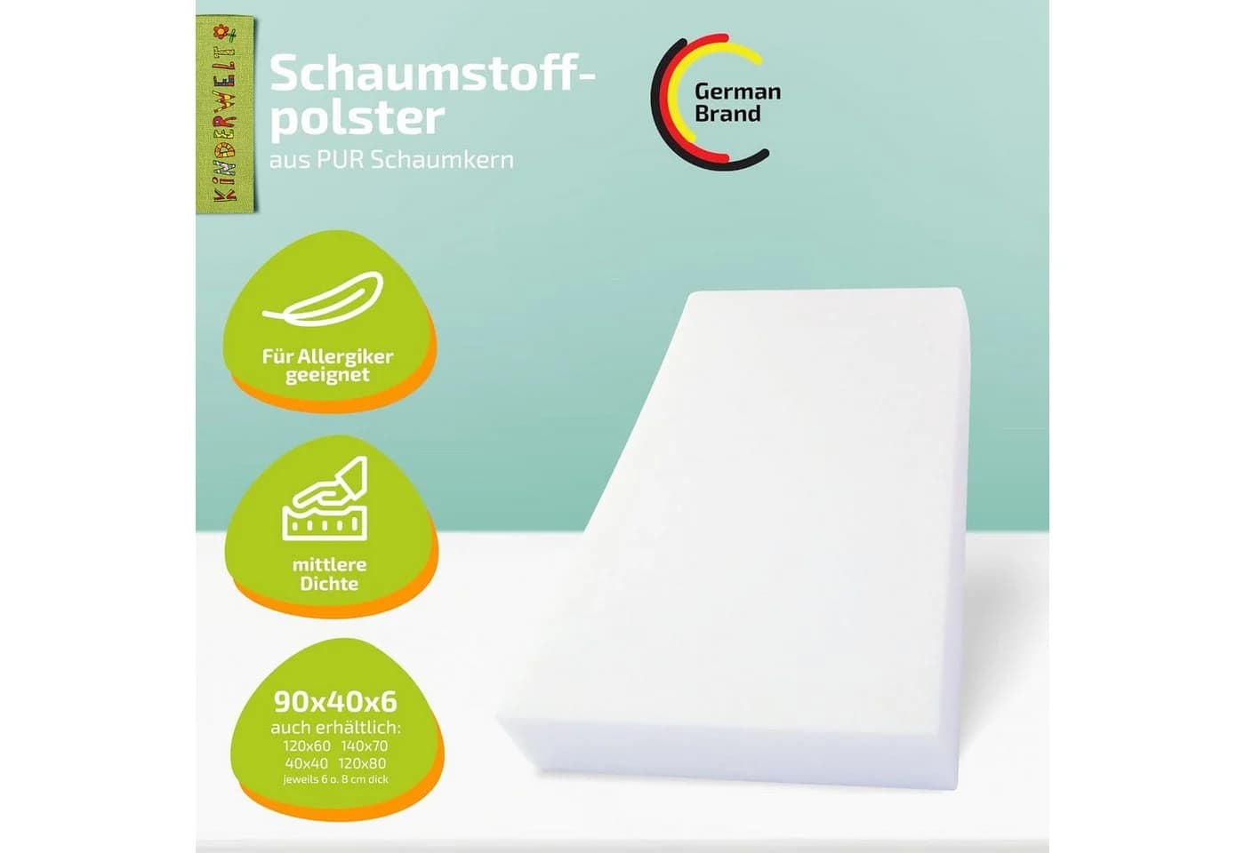 KiNDERWELT Polsterauflage Schaumstoffplatte 90x40x6 cm zuschneidbar