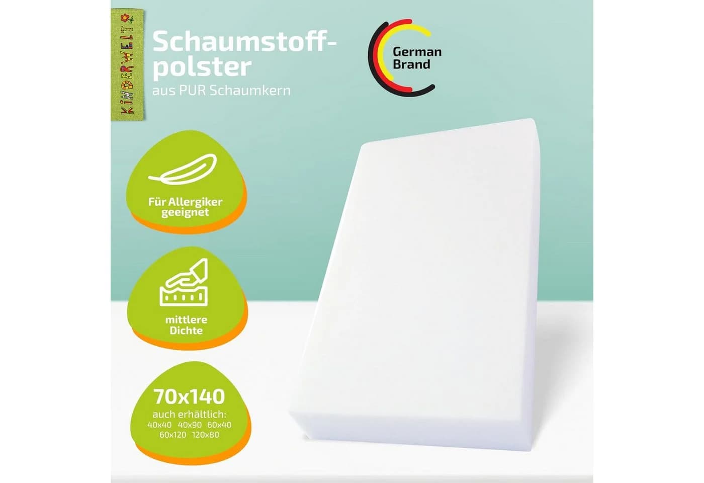 KiNDERWELT Polsterauflage Schaumstoffplatte 140 x 70 cm Zuschneidbar