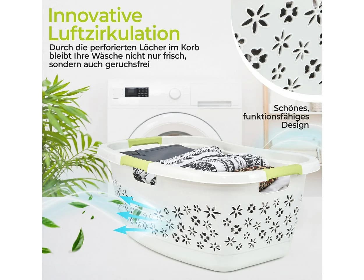 KiNDERWELT Wäschekorb Premium 50 L Weiß/Grün Ergonomisch - Bild 3