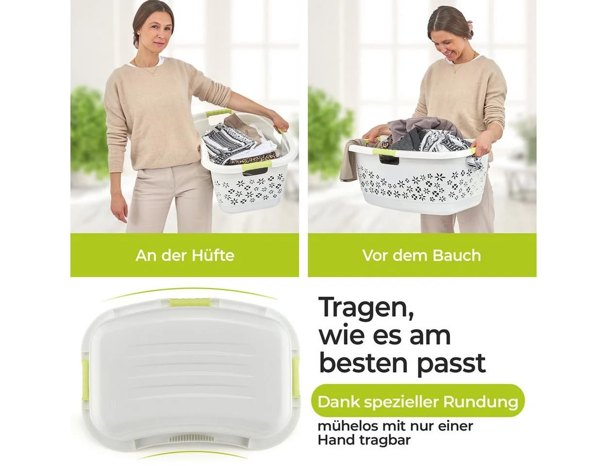 KiNDERWELT Wäschekorb Premium 50 L Weiß/Grün Ergonomisch - Bild 5