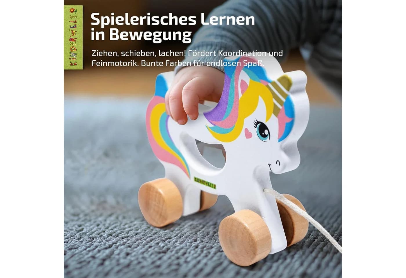 KiNDERWELT Nachziehspielzeug Einhorn aus Holz - Bild 3