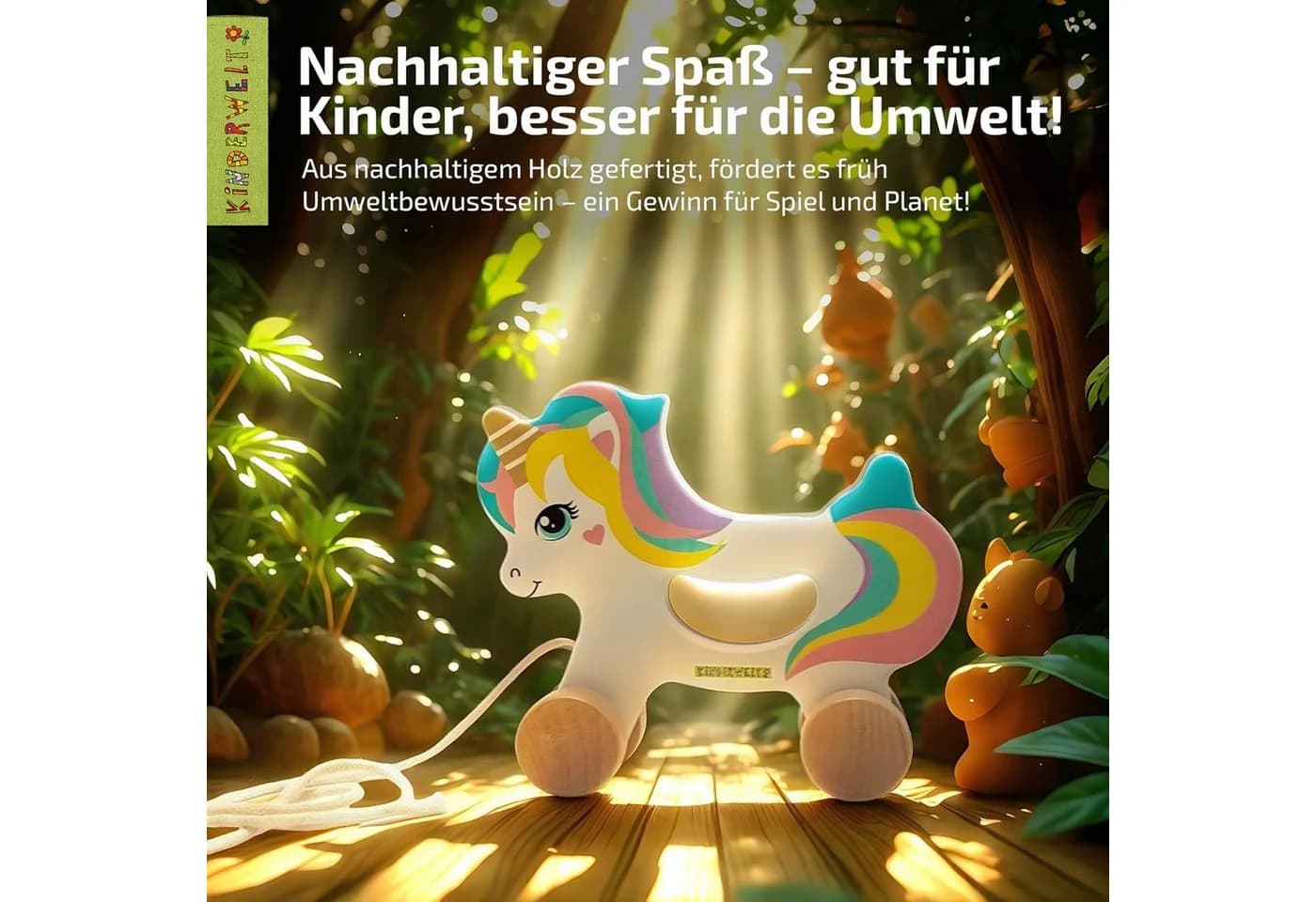 KiNDERWELT Nachziehspielzeug Einhorn aus Holz - Bild 5