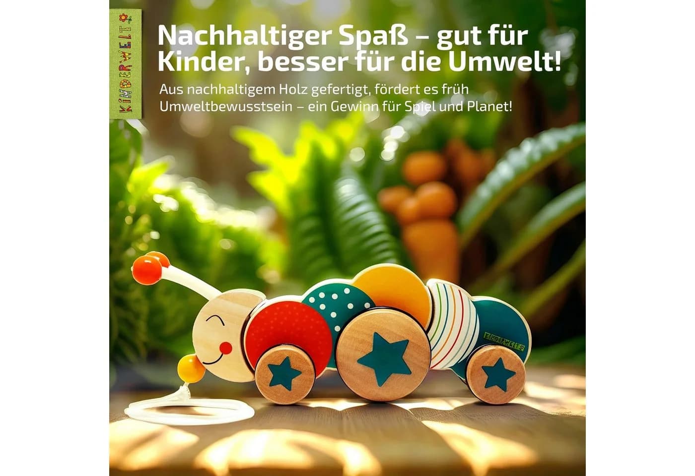 KiNDERWELT Stoffpuppe Nachziehspielzeug Raupe aus Holz Bunt - Bild 5