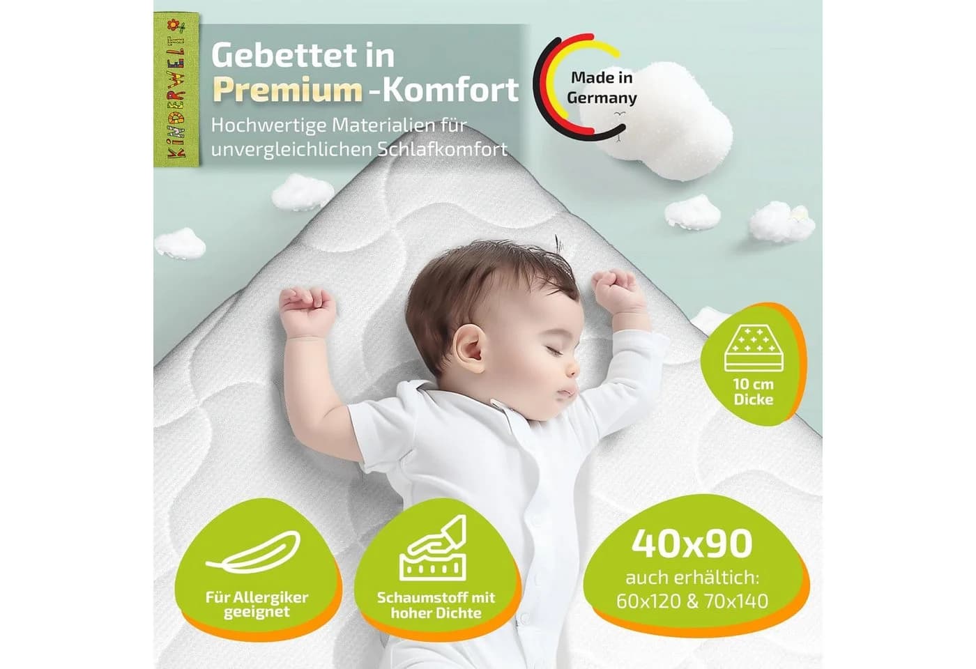 KiNDERWELT Babymatratze 40x90x10 cm
