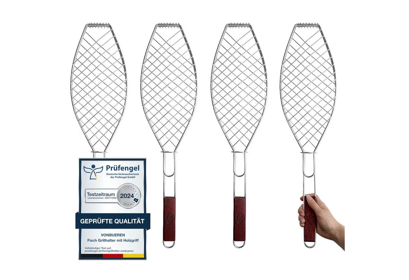 VonBueren Fisch-Grillhalter mit Holzgriff - Bild 2