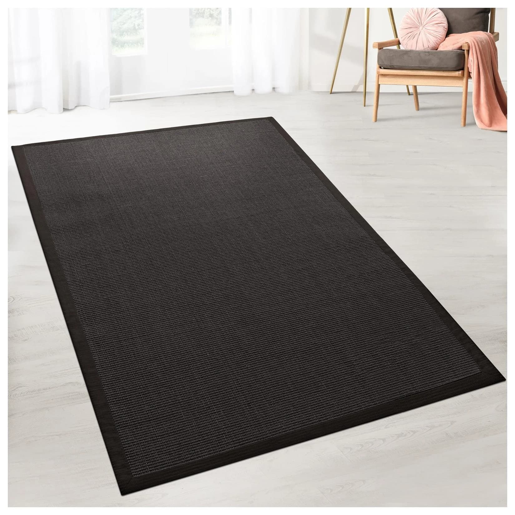 Karat Sisal-Teppich Amazonas Schwarz mit breiter Bordüre
