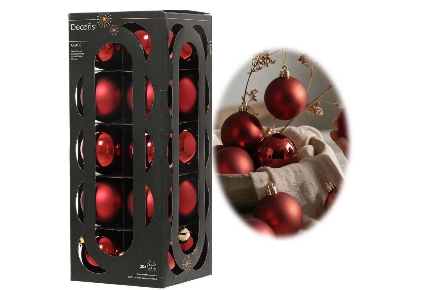 LS-LebenStil Weihnachtsbaumkugel 18-20er Set Glas Rot Ochsenblut 6cm - Bild 2