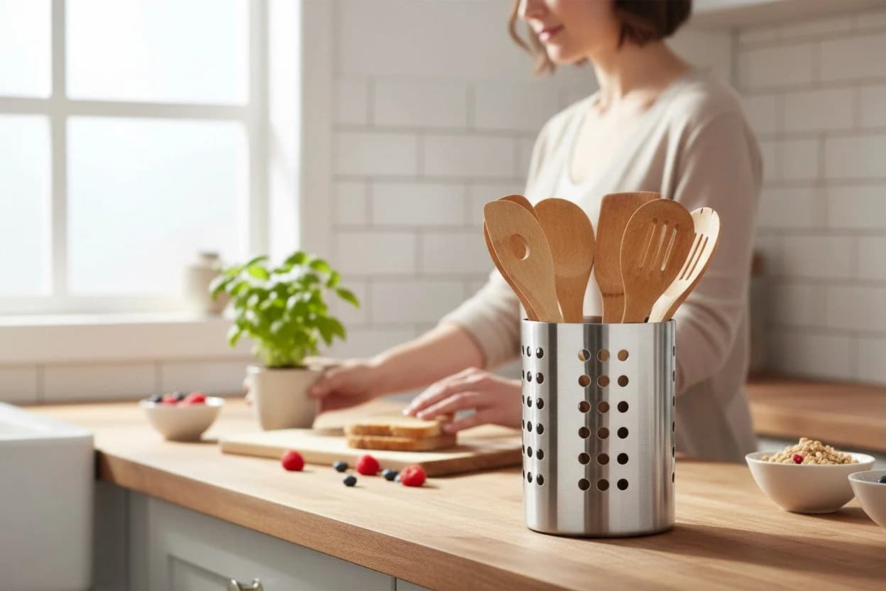 LS-LebenStil Besteckhalter Edelstahl Silber mit Abtropffunktion - Bild 3