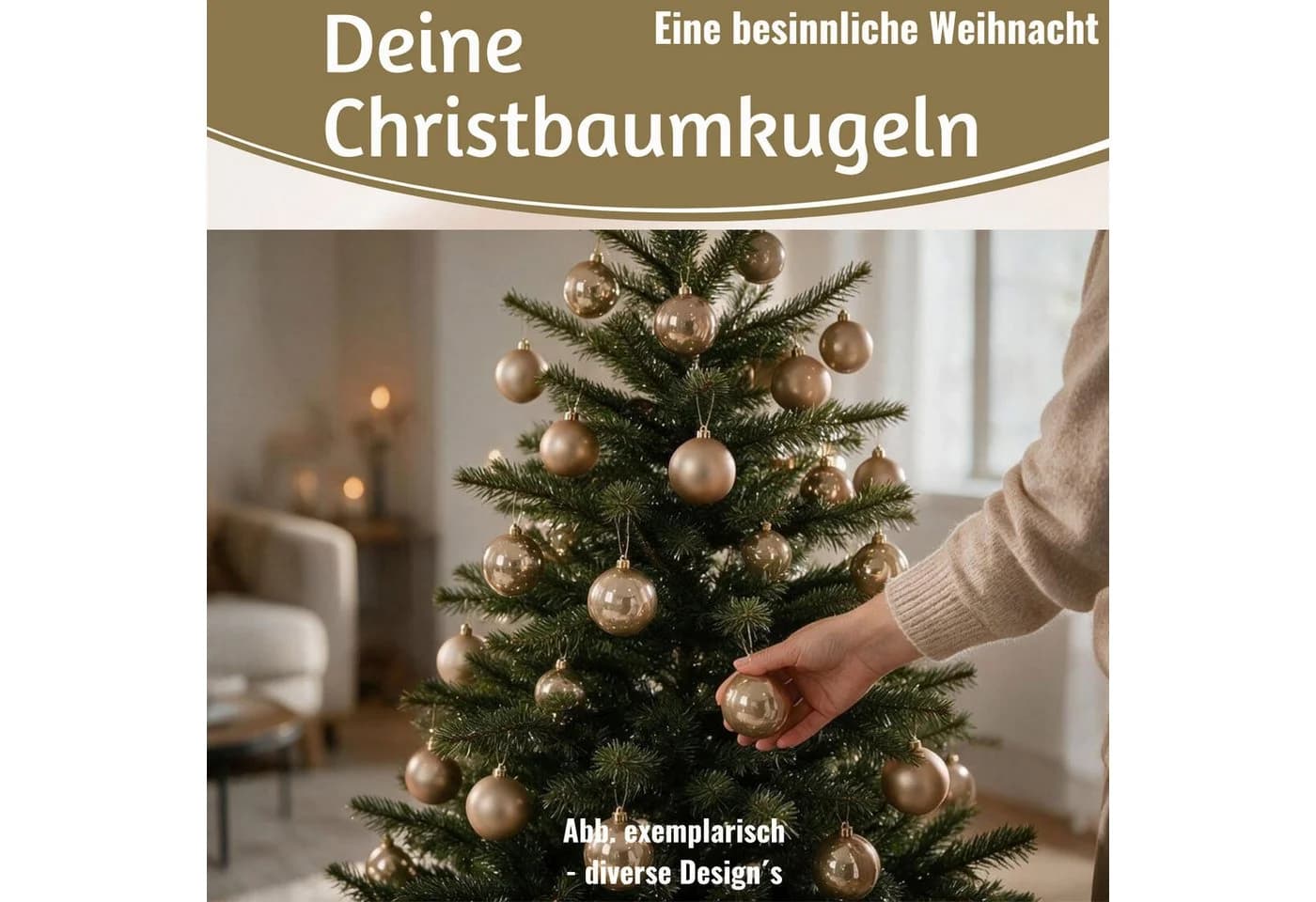LS-LebenStil Weihnachtsbaumkugel 12er Set 6cm Kunststoff Beige - Bild 3