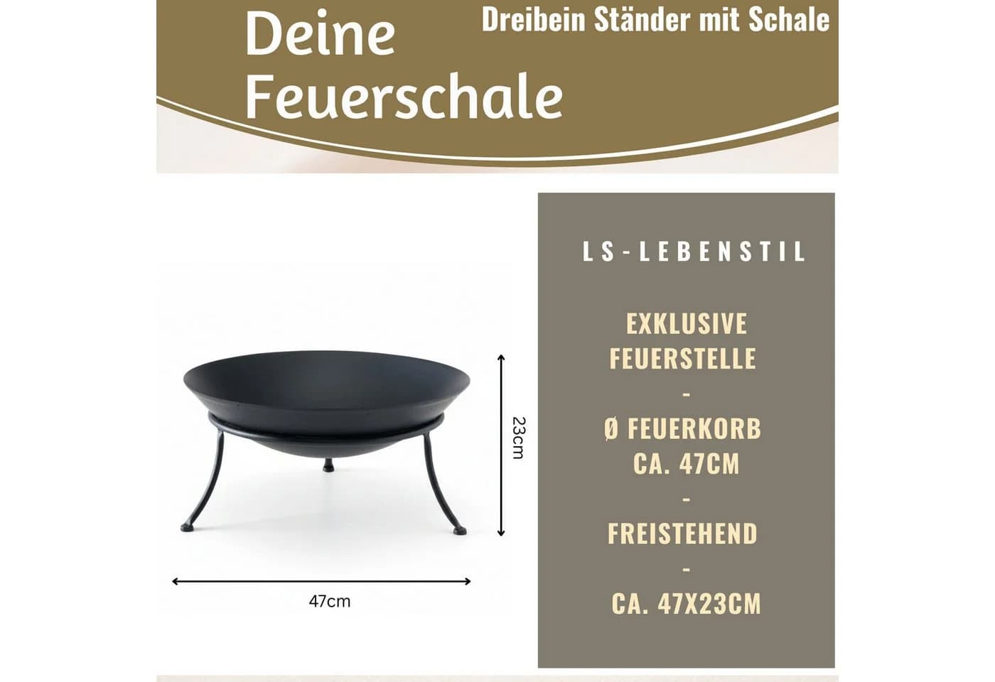 LS-LebenStil Feuerschale XL Eisen Schwarz 47cm