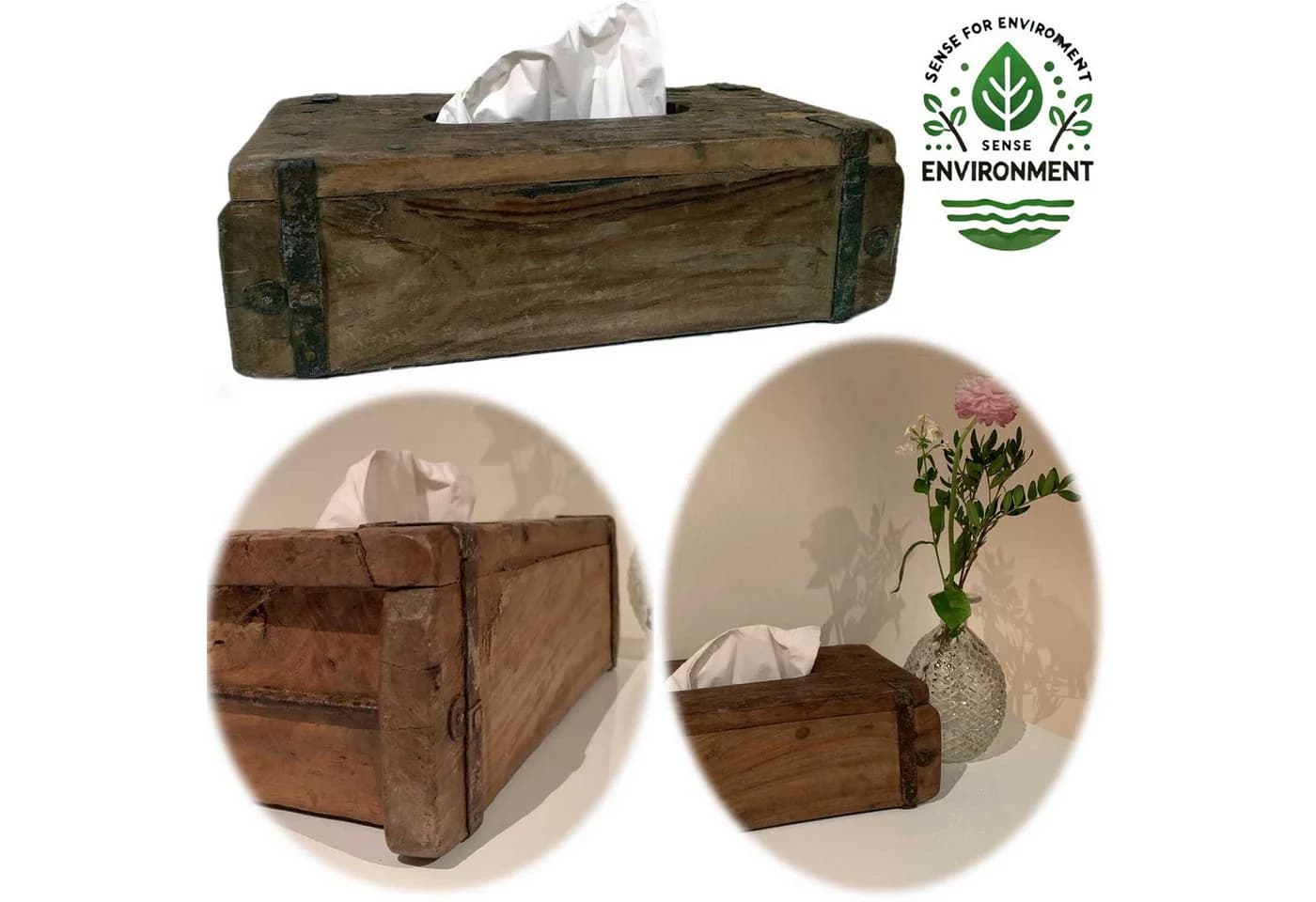 LS-LebenStil Aufbewahrungsbox Tissue-Box Holz 31cm Braun Ziegelform Kosmetiktuch-Spender - Bild 2