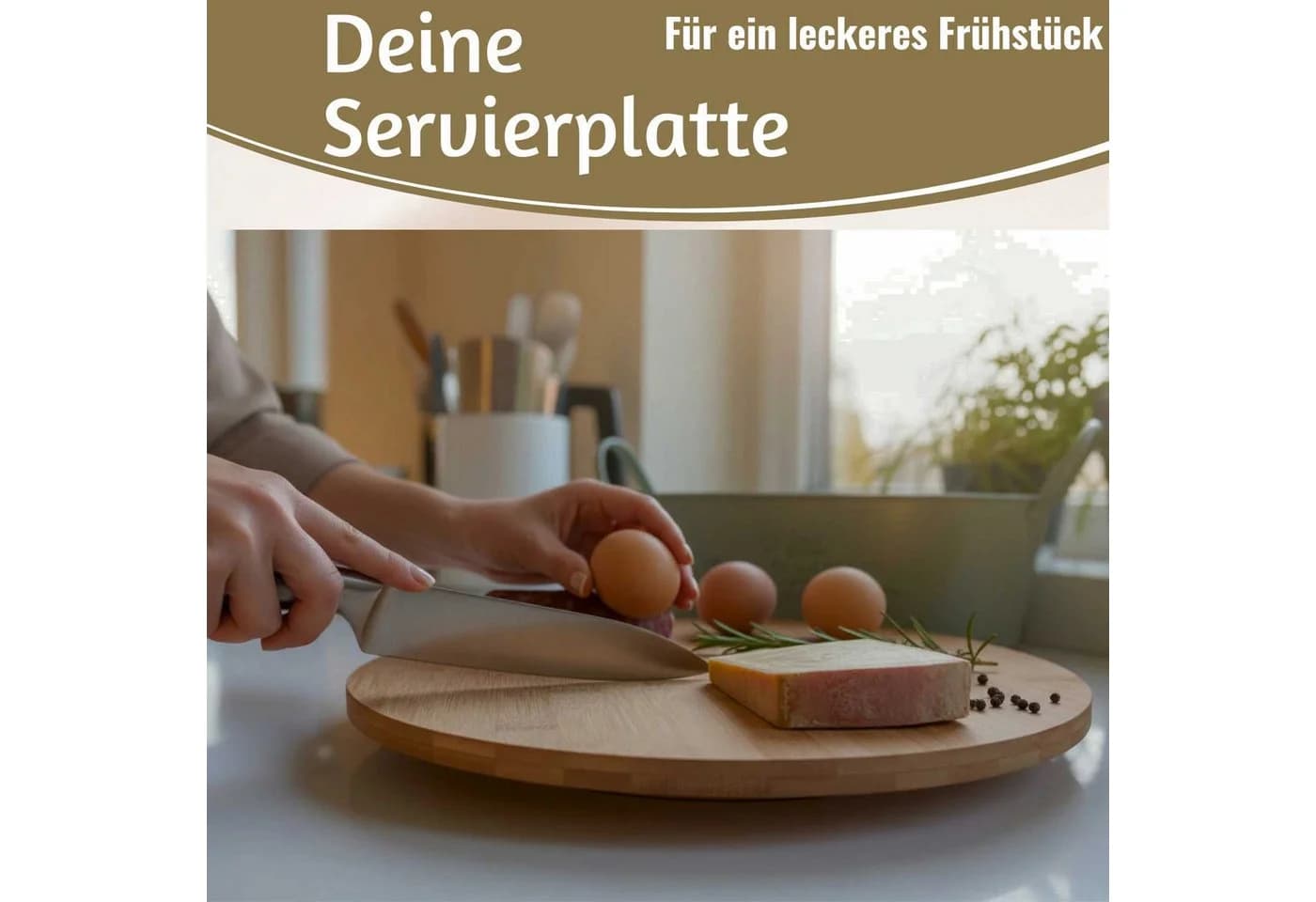 LS-LebenStil Bambus Servierteller 35cm Braun Drehbar - Bild 5
