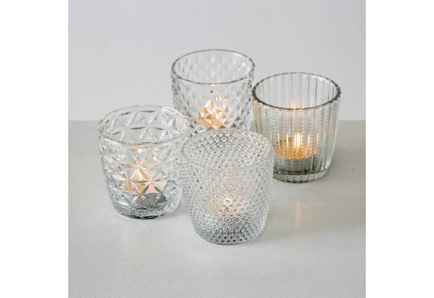 LS-LebenStil Teelichthalter 4er Set Retro Weiß Klar Glas