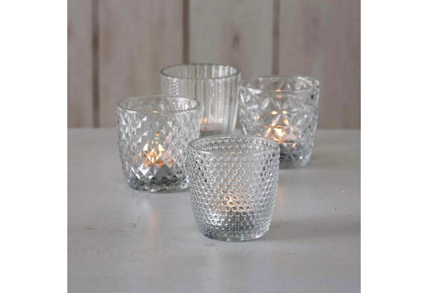 LS-LebenStil Teelichthalter 4er Set Retro Weiß Klar Glas - Bild 3