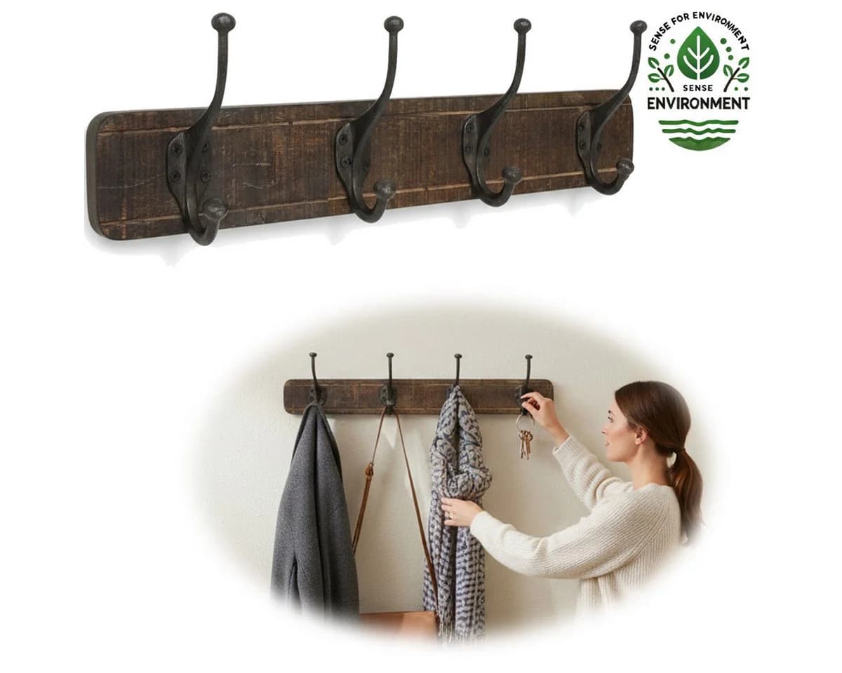 LS-LebenStil Wandgarderobe Teak Holz 60cm 4/8 Haken Braun - Bild 2
