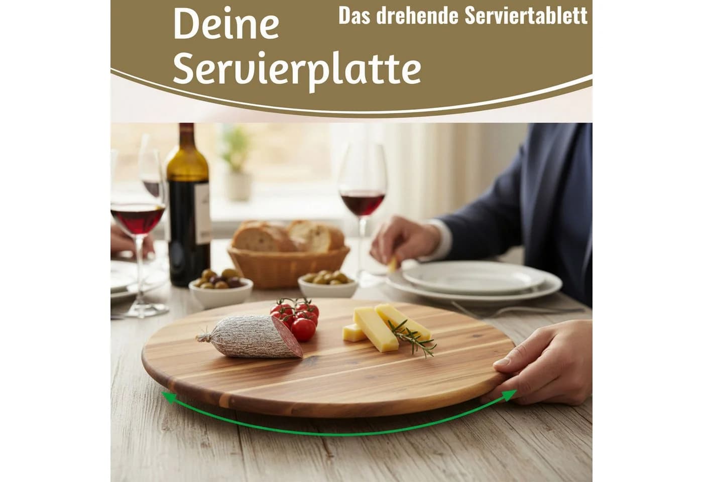LS-LebenStil Servierplatte Holz Drehbar 40cm Akazie Braun - Bild 3