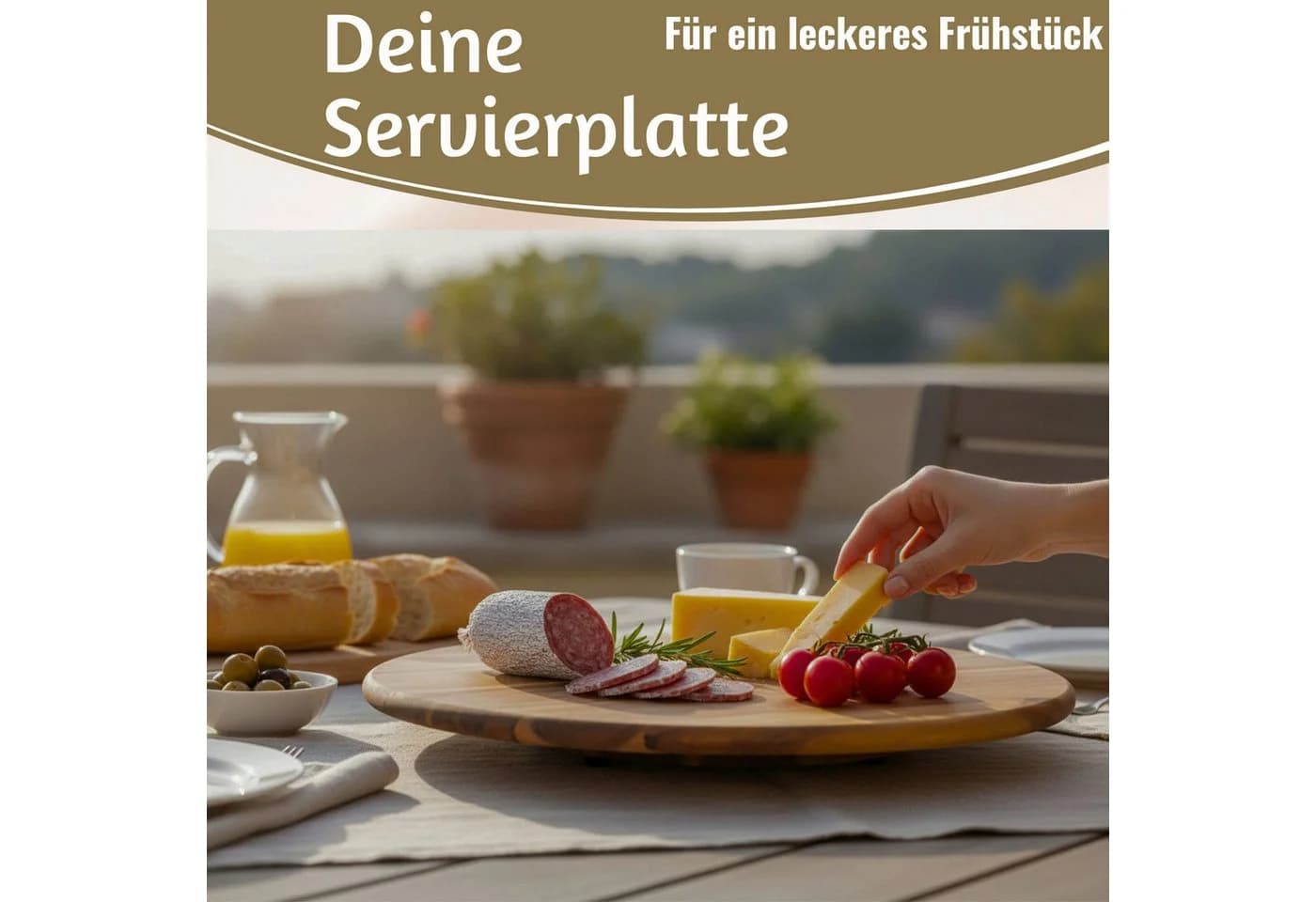 LS-LebenStil Servierplatte Holz Drehbar 40cm Akazie Braun - Bild 5
