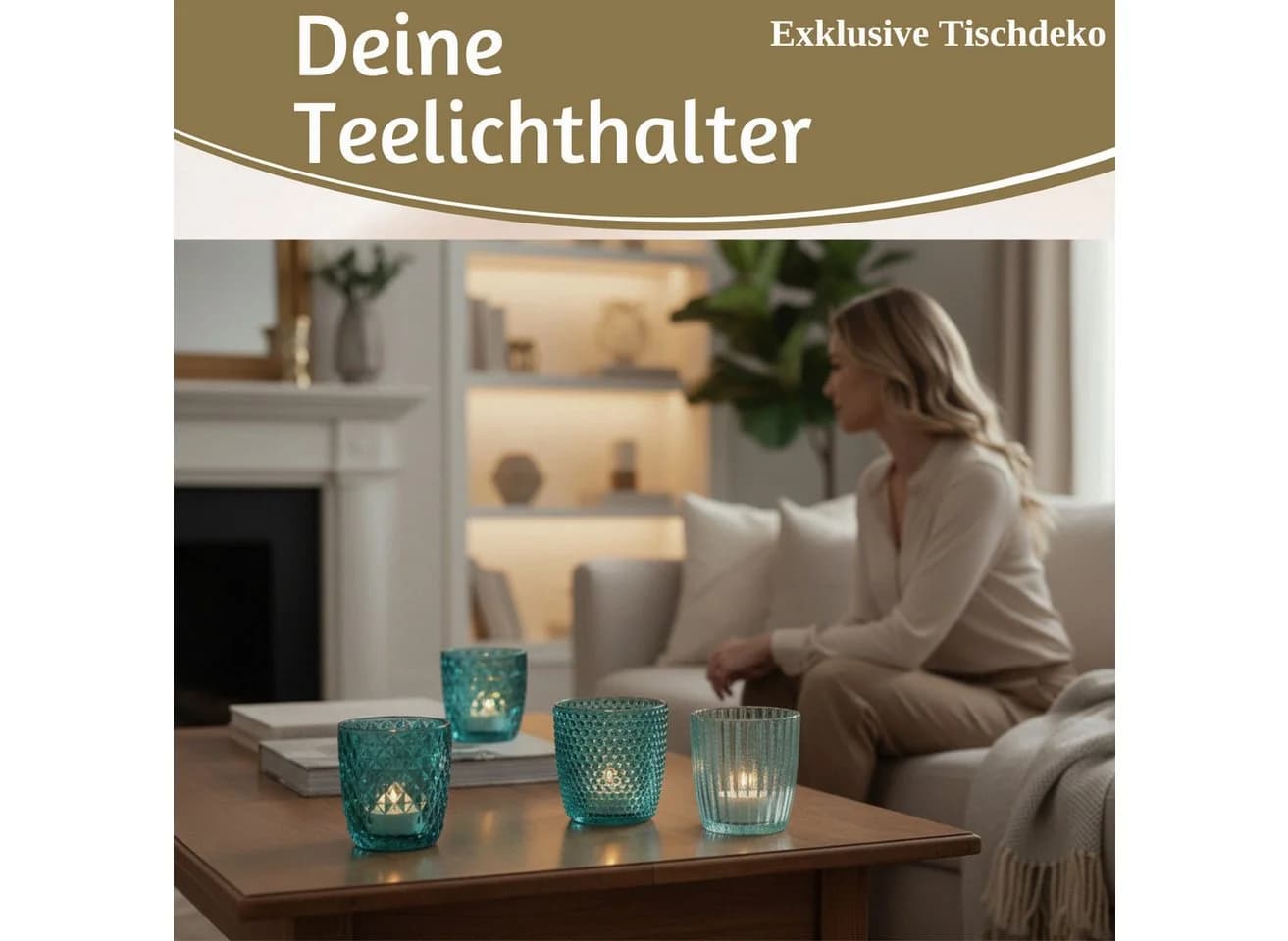 LS-LebenStil Teelichthalter 4er Set Kristall Ornament Türkis Glas - Bild 5