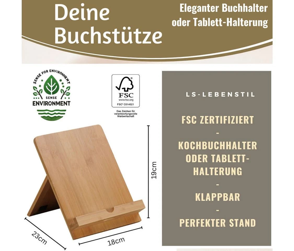 LS-LebenStil Kochbuchständer Bambus Klappbar