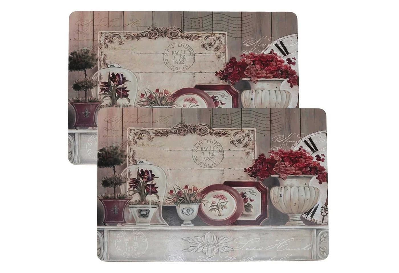 LS-LebenStil Platzset 2x Kork Tischset Vintage Blumen 40x30cm