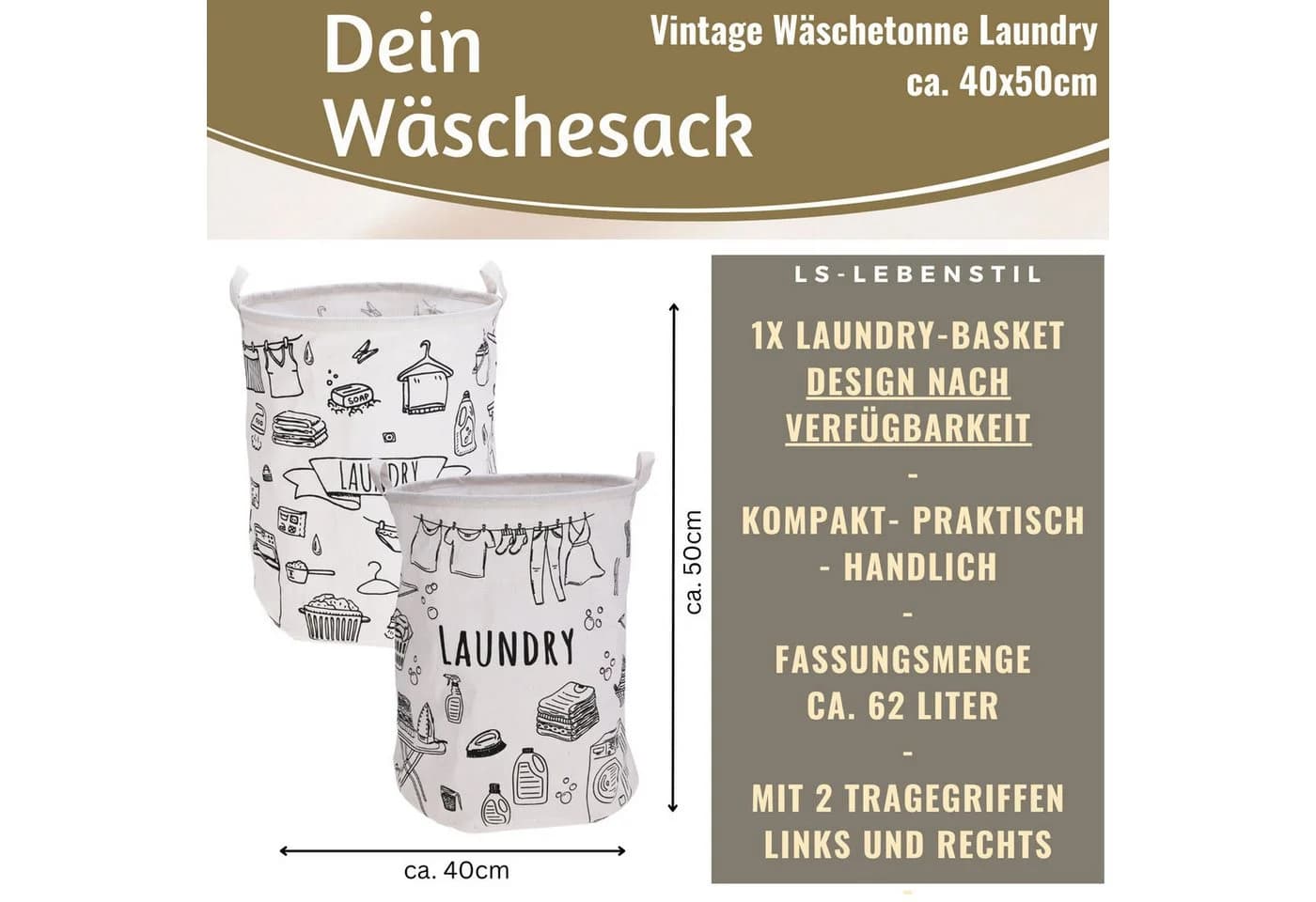 LS-LebenStil Wäschekorb Vintage Creme