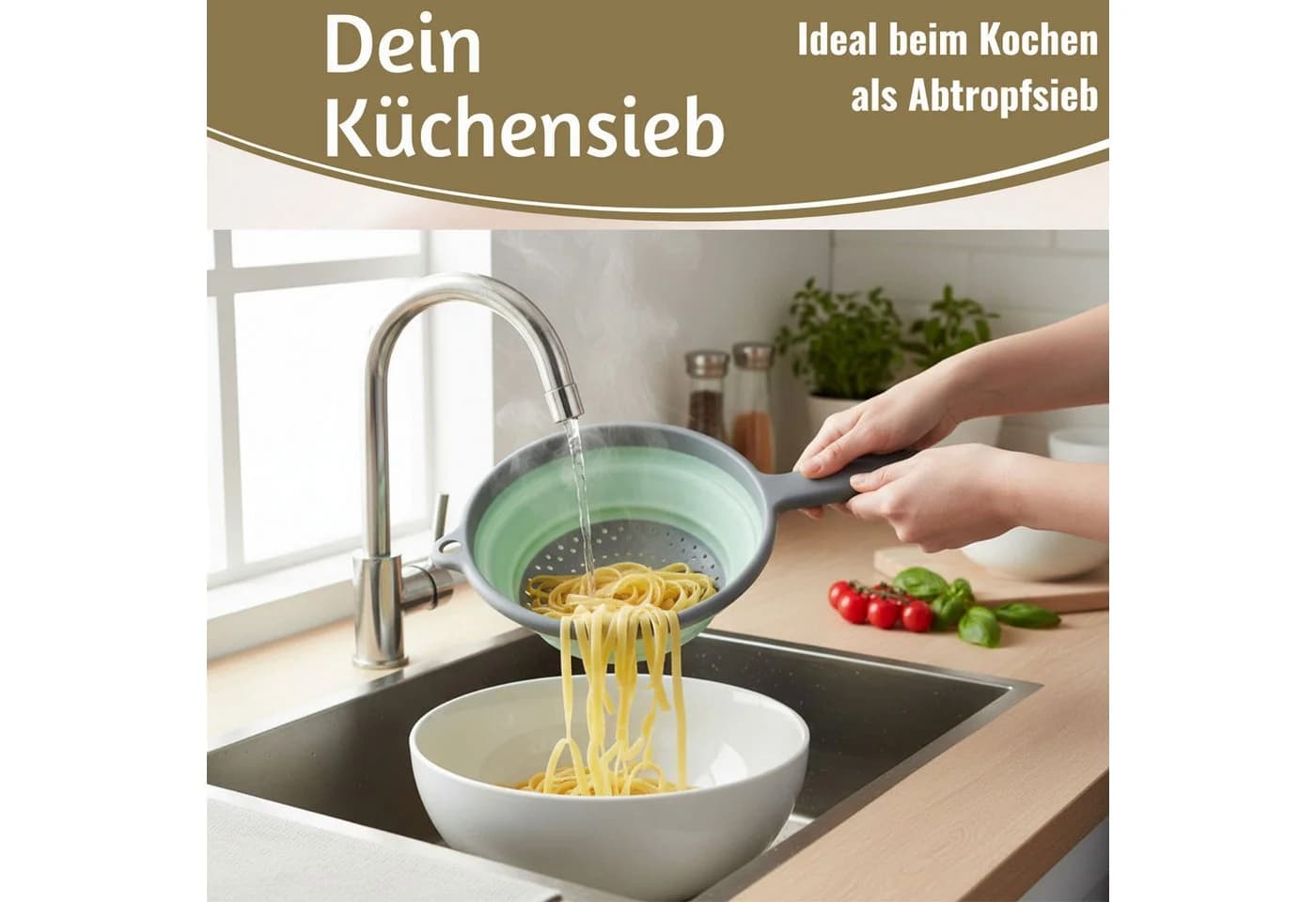 LS-LebenStil Faltbares Küchensieb Grau Flexibles Sieb mit Griff - Bild 3